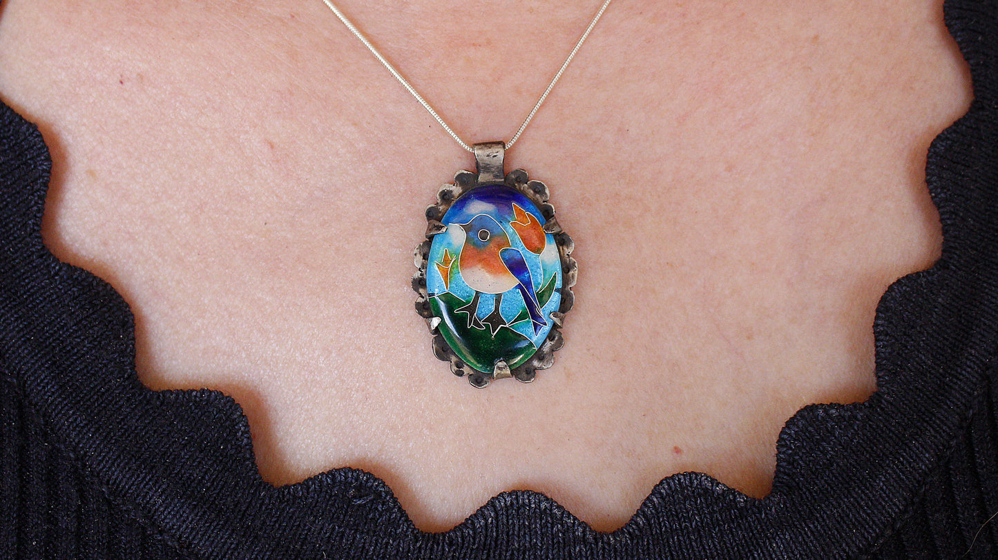 Cloisonné Enamel Bird Pendant