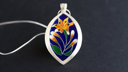Champlevé Cloisonné Enamel Lilly Flower Pendant