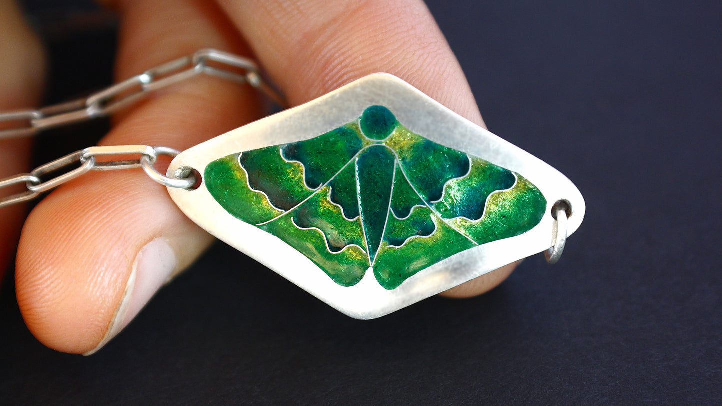 Champlevé Cloisonné Enamel Green Moth Pendant