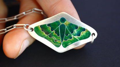 Champlevé Cloisonné Enamel Green Moth Pendant