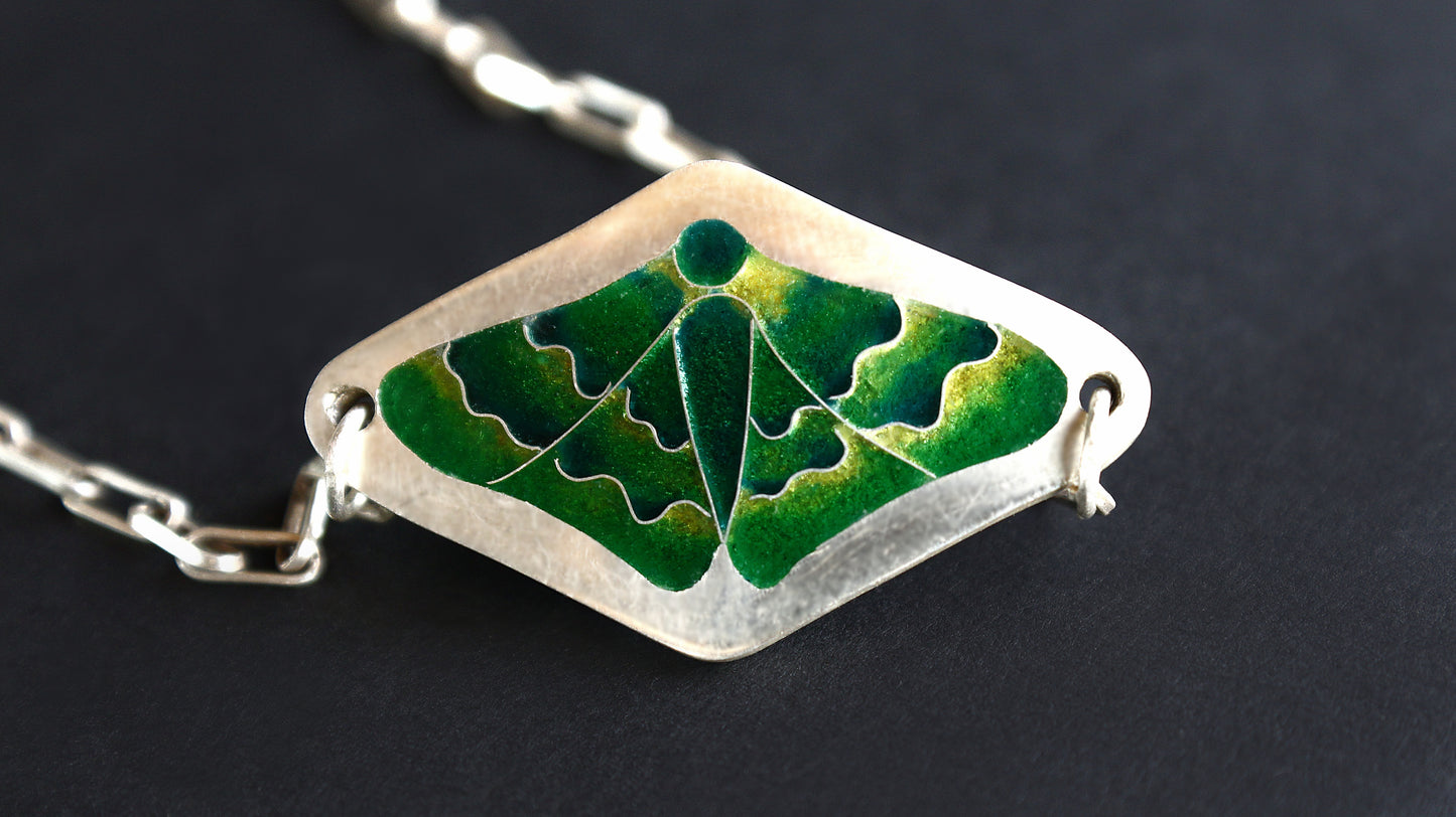 Champlevé Cloisonné Enamel Green Moth Pendant