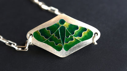 Champlevé Cloisonné Enamel Green Moth Pendant