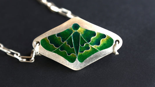 Champlevé Cloisonné Enamel Green Moth Pendant