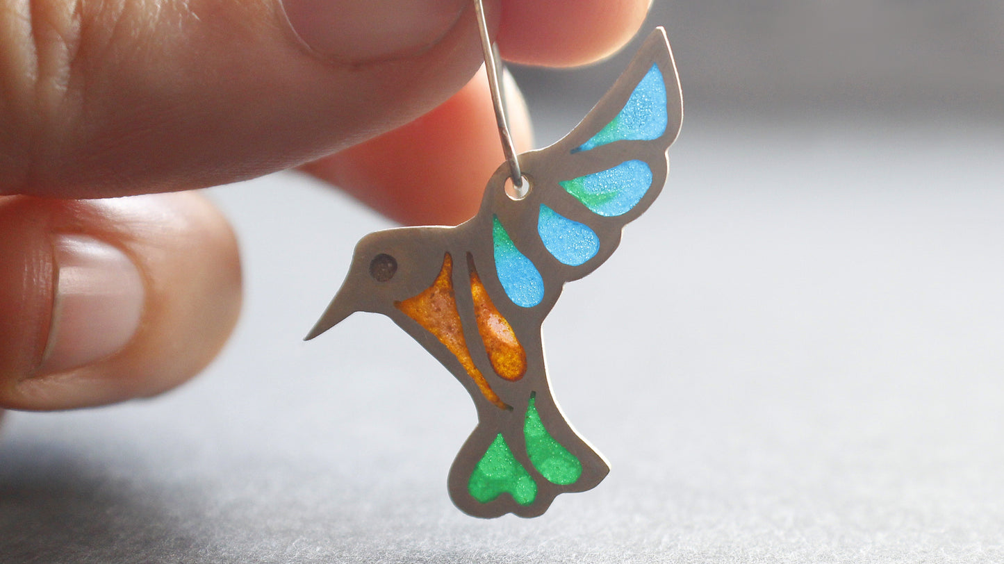 Plique-a-jour Hummingbird Earrings
