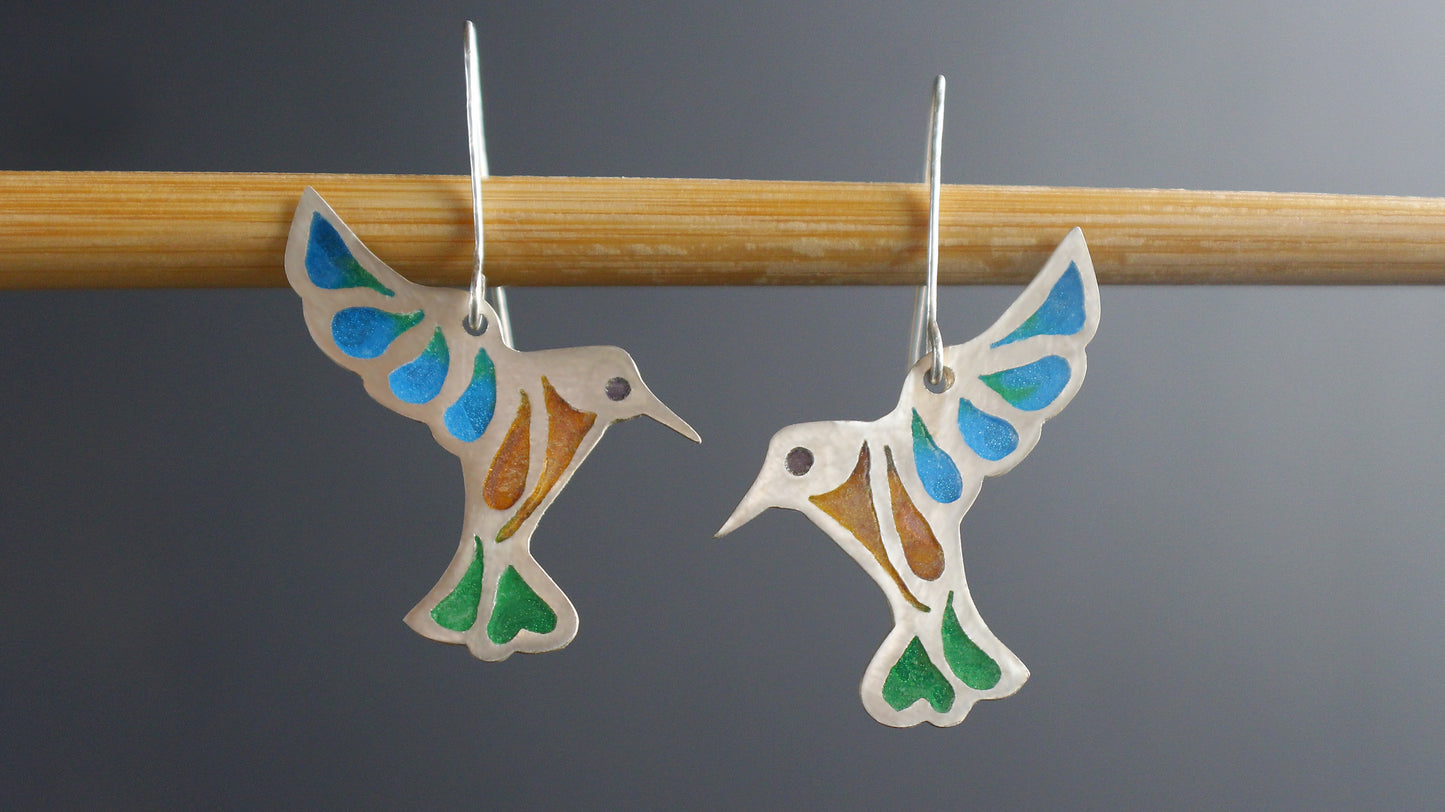 Plique-a-jour Hummingbird Earrings