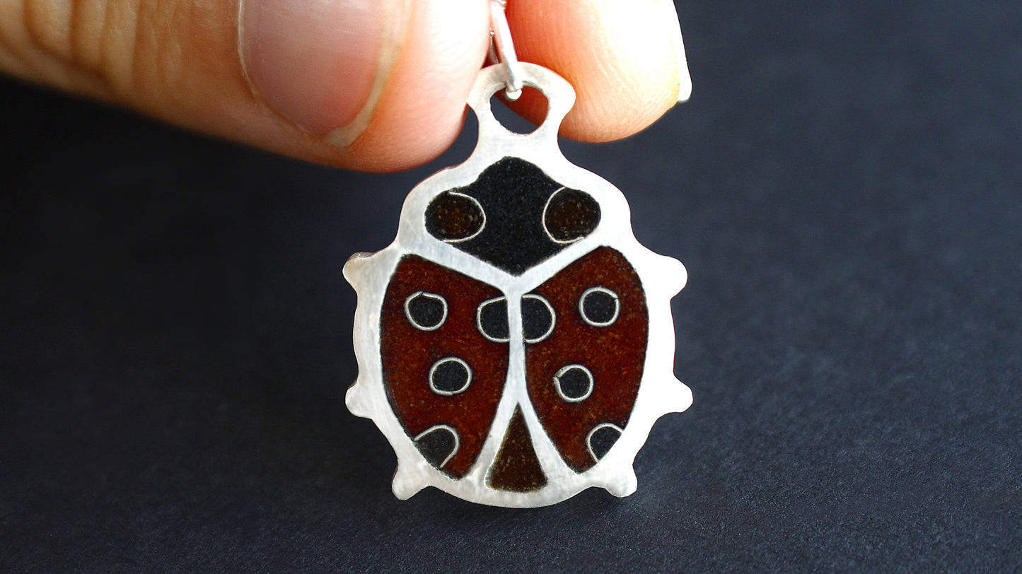 Champlevé Cloisonné Enamel Ladybug Pendant