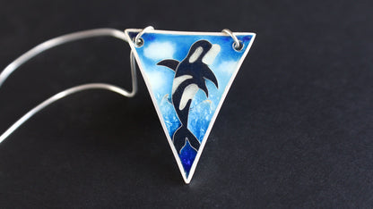 Champlevé Cloisonné Enamel Orca Pendant