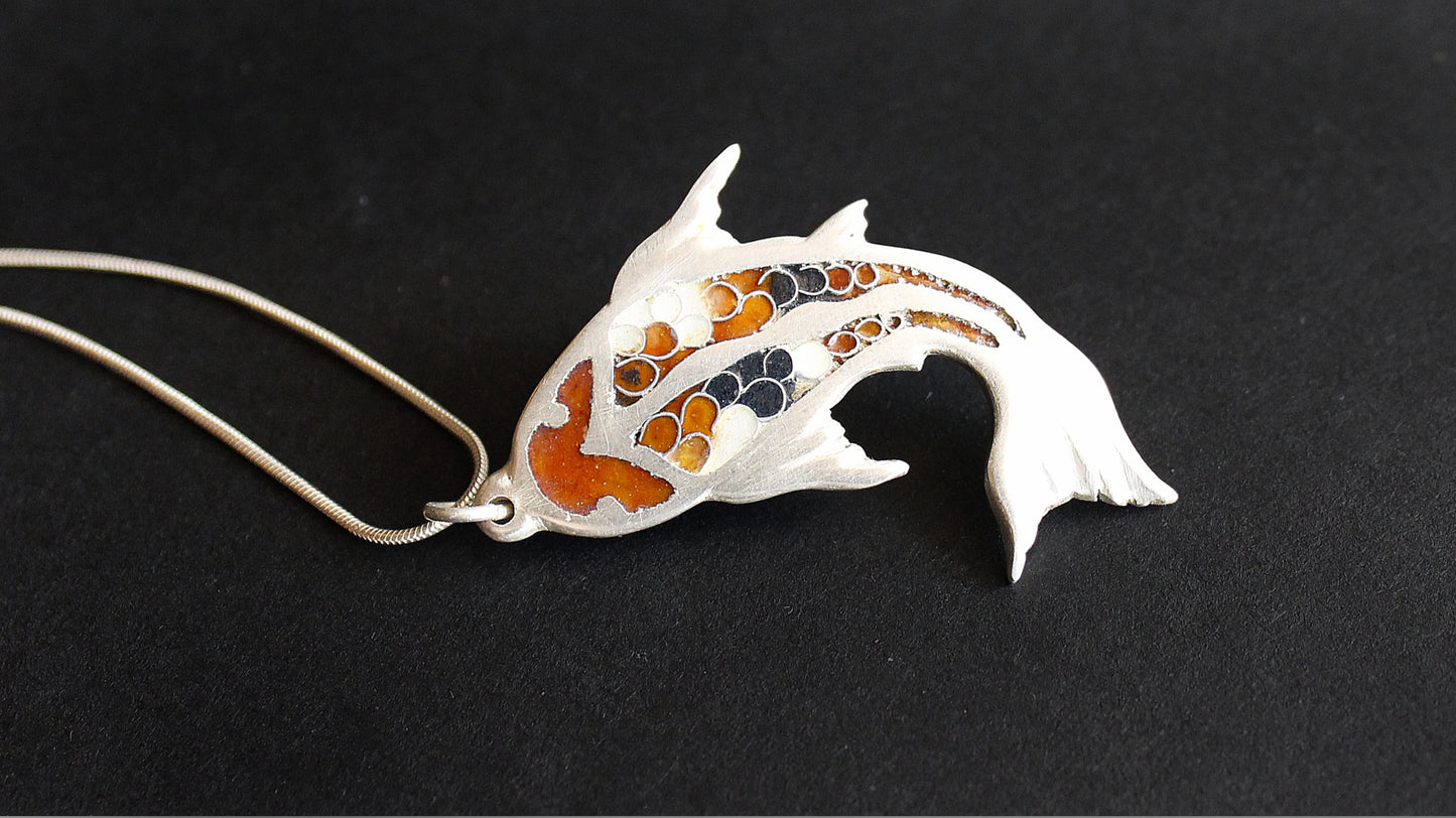 Champlevé Cloisonné Enamel Koi Fish  Pendant