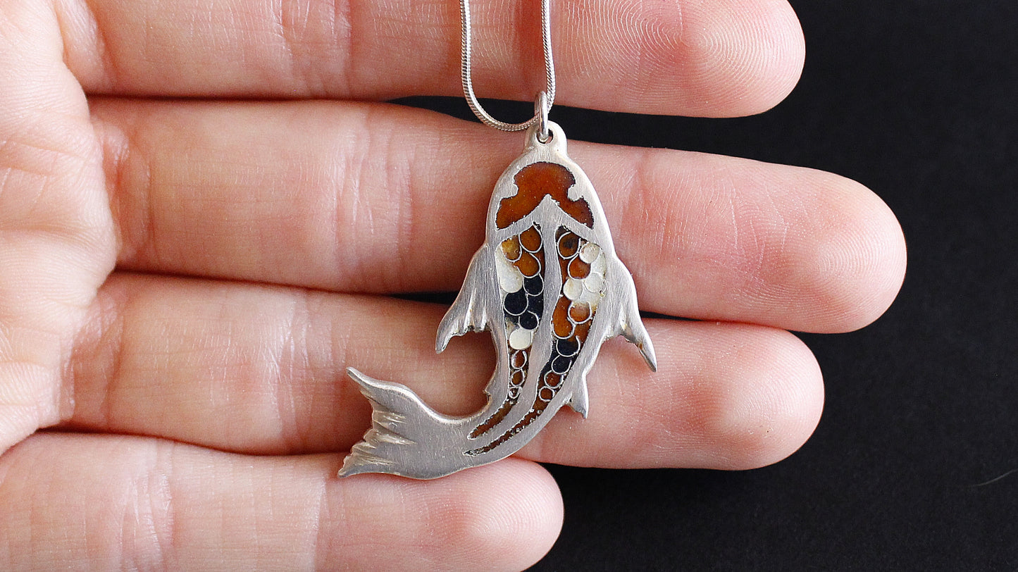 Champlevé Cloisonné Enamel Koi Fish  Pendant