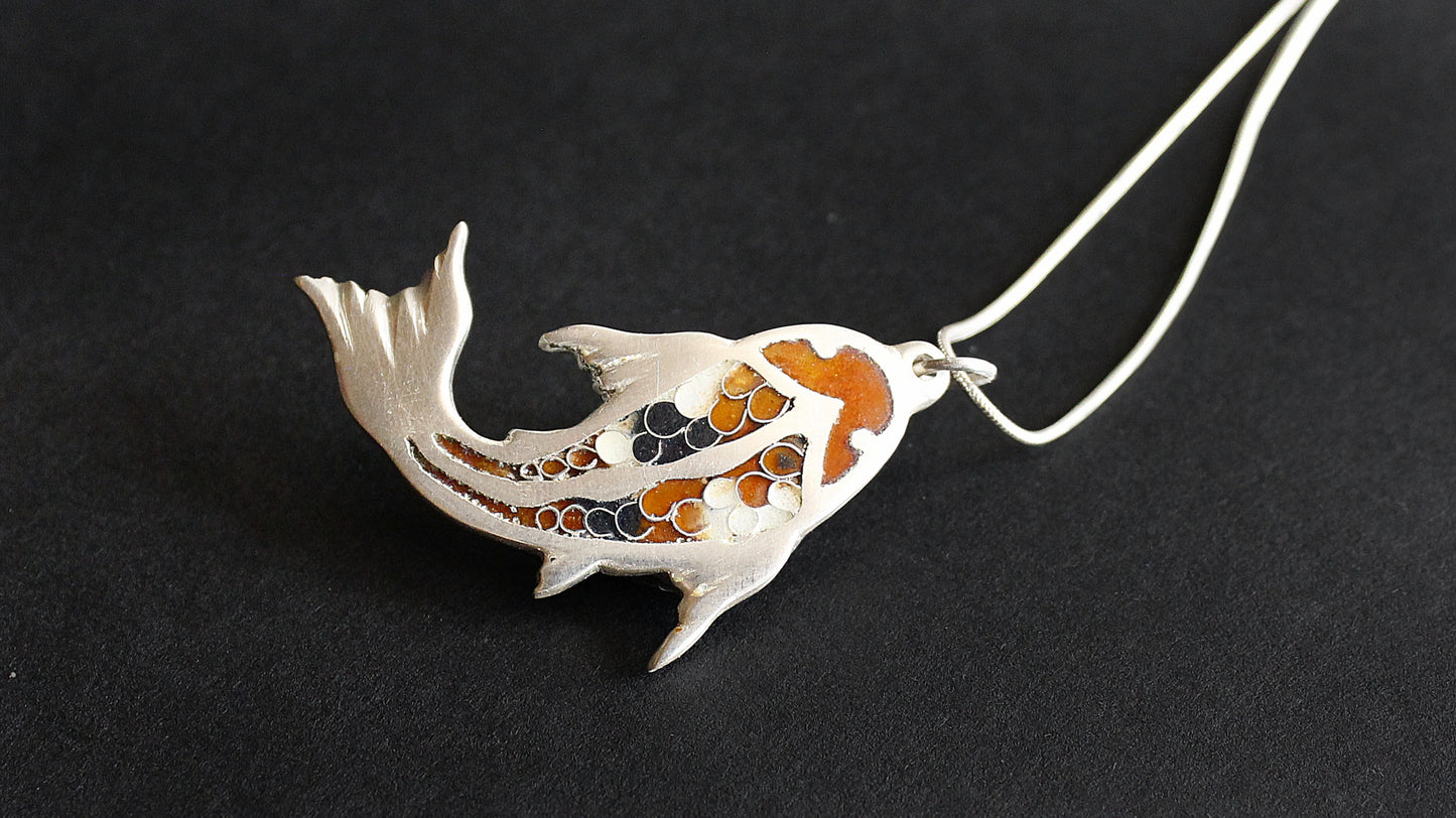 Champlevé Cloisonné Enamel Koi Fish  Pendant