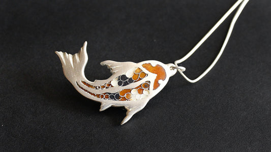 Champlevé Cloisonné Enamel Koi Fish  Pendant