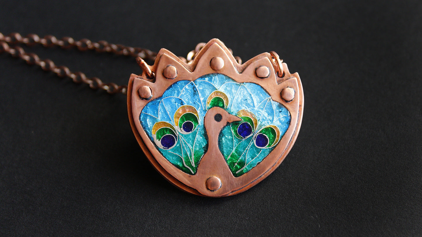Cloisonne Champleve Enamel Peacock Pendant