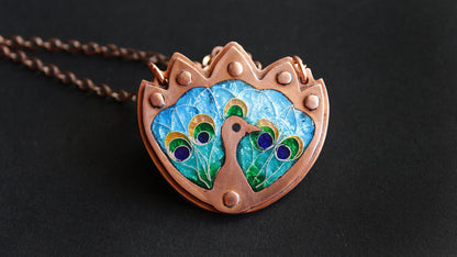 Cloisonne Champleve Enamel Peacock Pendant