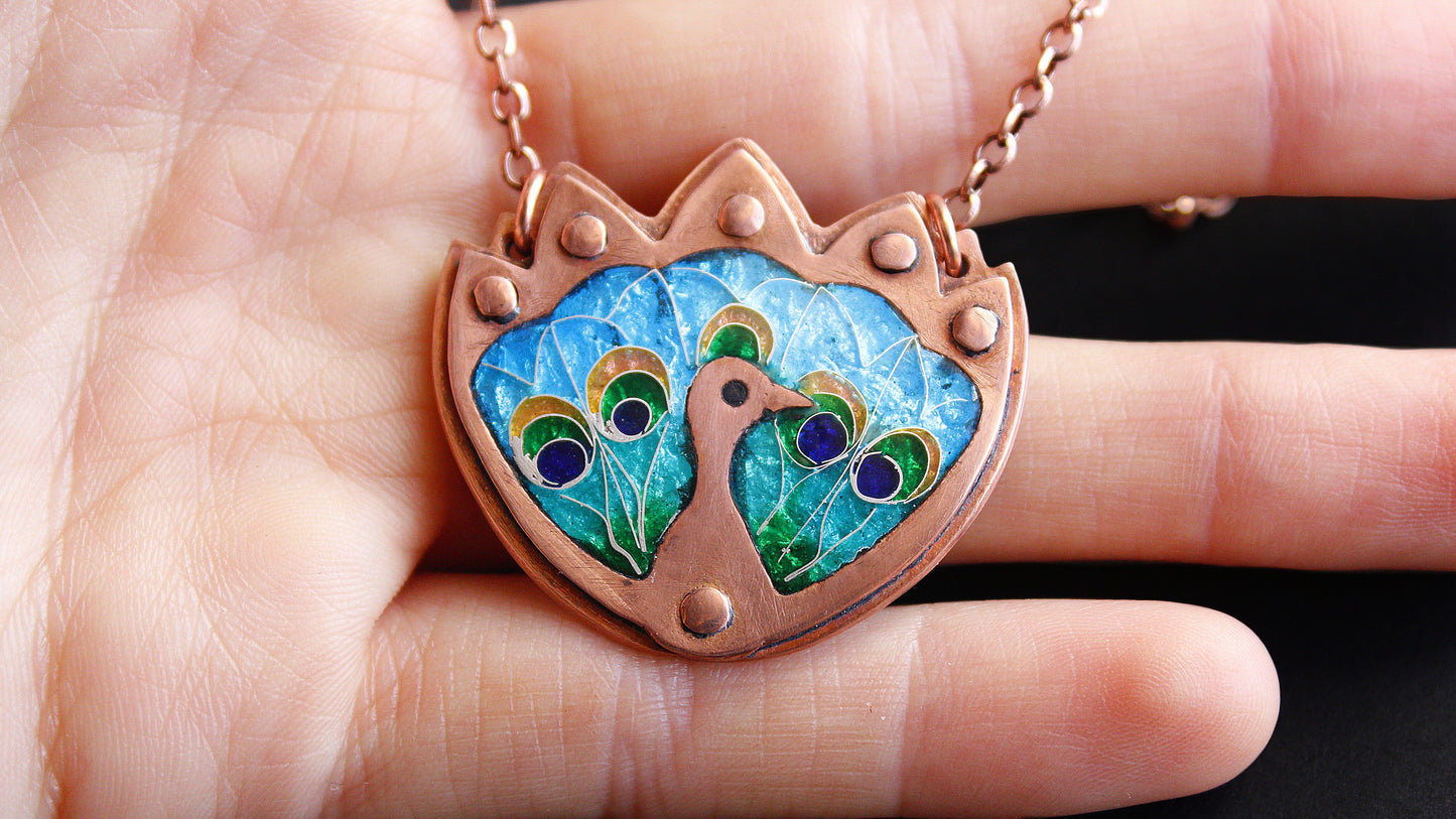 Cloisonne Champleve Enamel Peacock Pendant