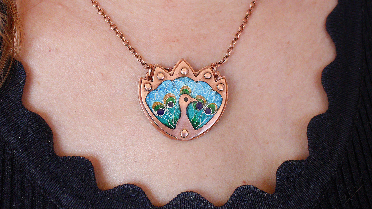 Cloisonne Champleve Enamel Peacock Pendant