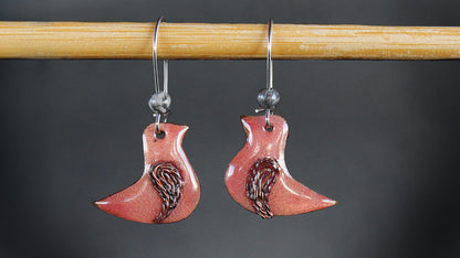 Filigree Enamel Pink Bird Earrings