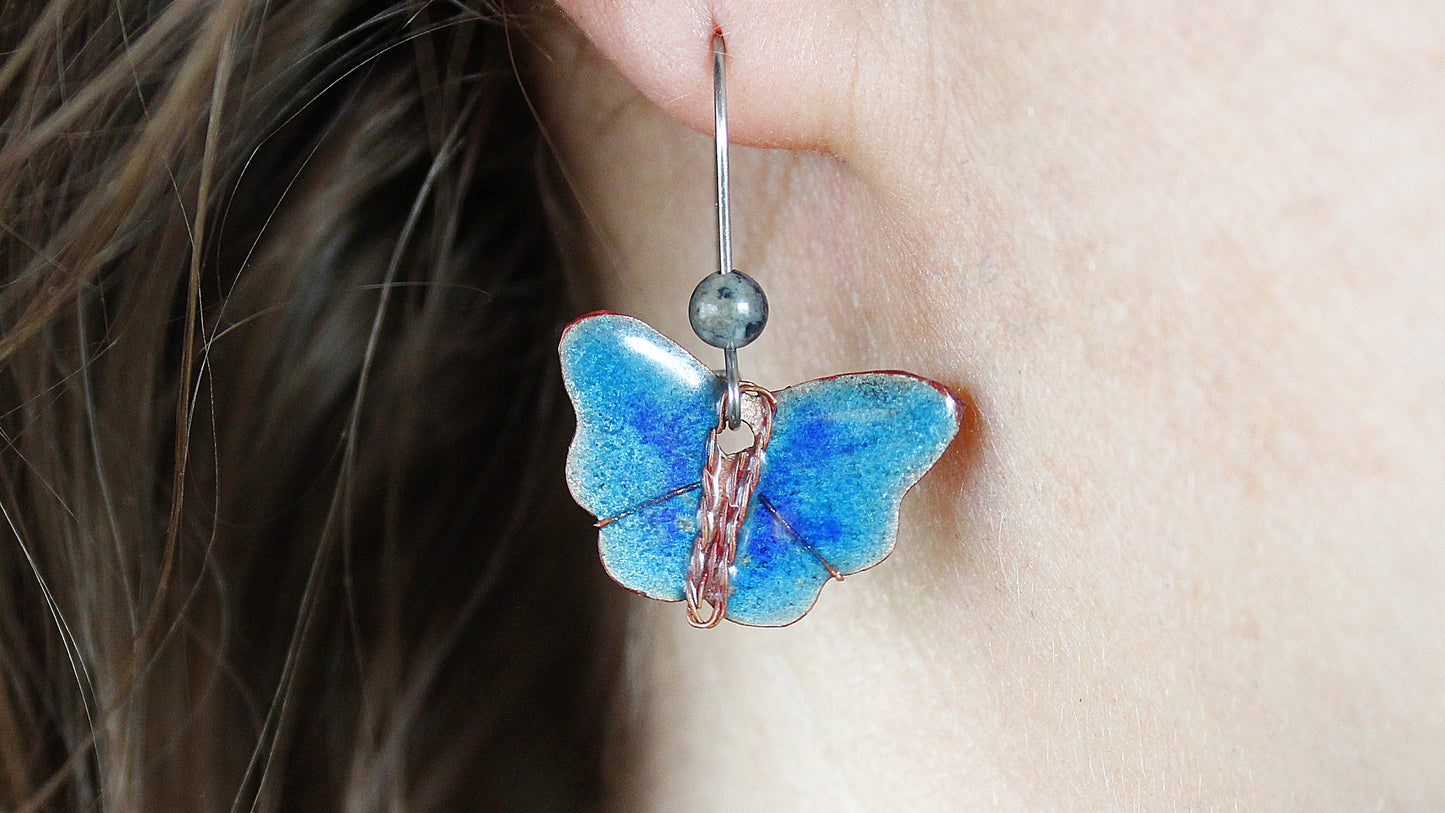 Filigree Enamel Blue Butterfly Earrings