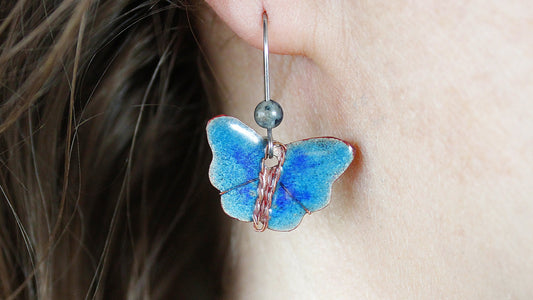 Filigree Enamel Blue Butterfly Earrings