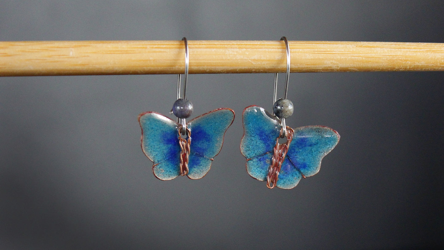 Filigree Enamel Blue Butterfly Earrings