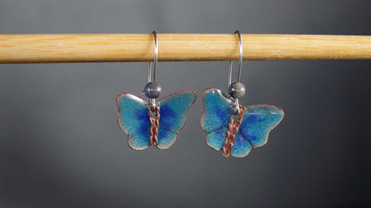 Filigree Enamel Blue Butterfly Earrings