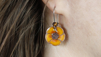 Filigree Enamel Yellow Flower Earrings