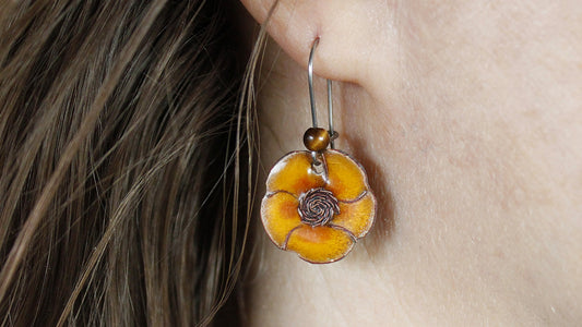 Filigree Enamel Yellow Flower Earrings