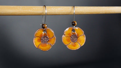 Filigree Enamel Yellow Flower Earrings